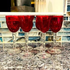 Vintage Ruby Red Cordial Set of 6 Crystal Glass Stems 5" Tall